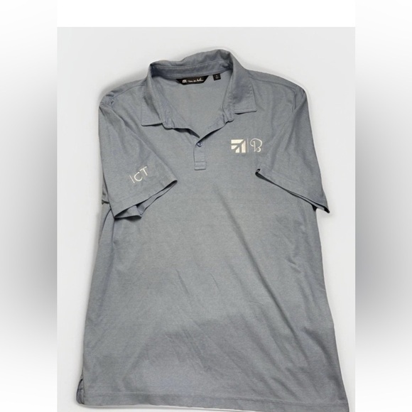 Travis Mathew Polo Shirt Golf Heather Blue Short Sleeve Men Sz XL Logo - Picture 1 of 4